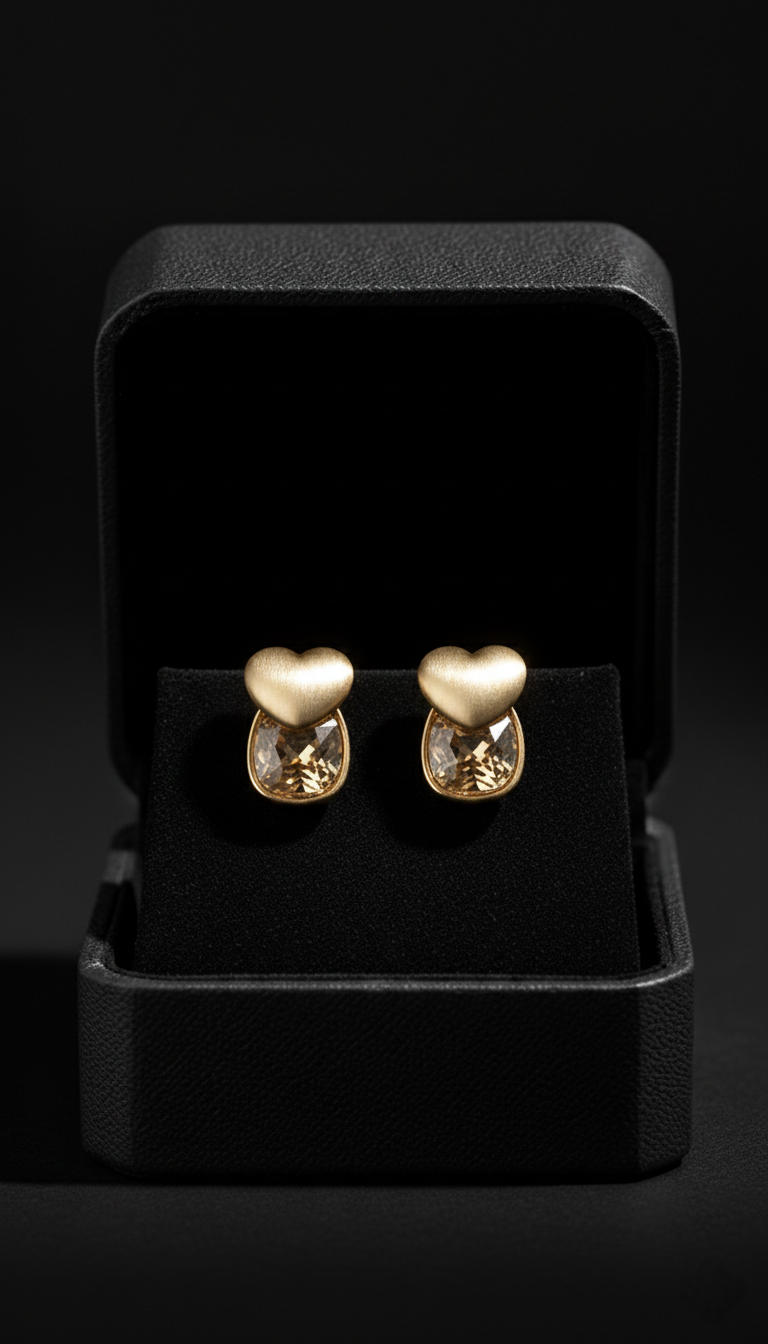 Golden Heart Crystal Stud Earrings | Elegant Daily Wear Earrings
