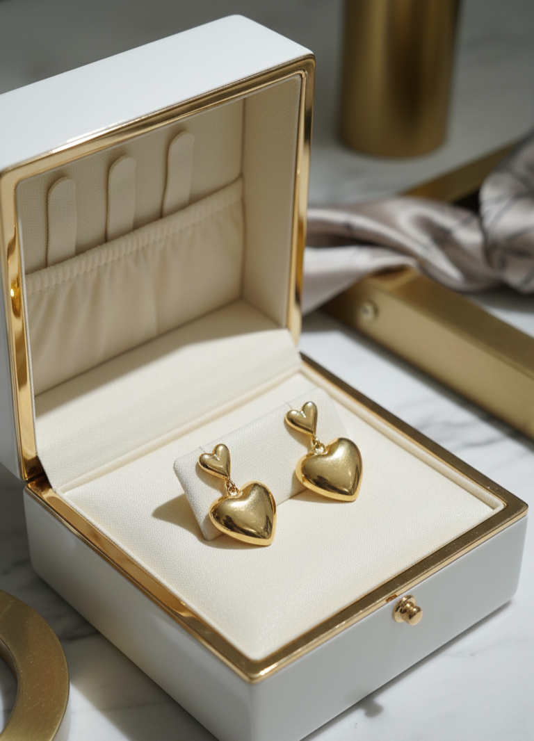 Dual Heart Drop Earrings – 22K Gold Finish | SS Jewellery