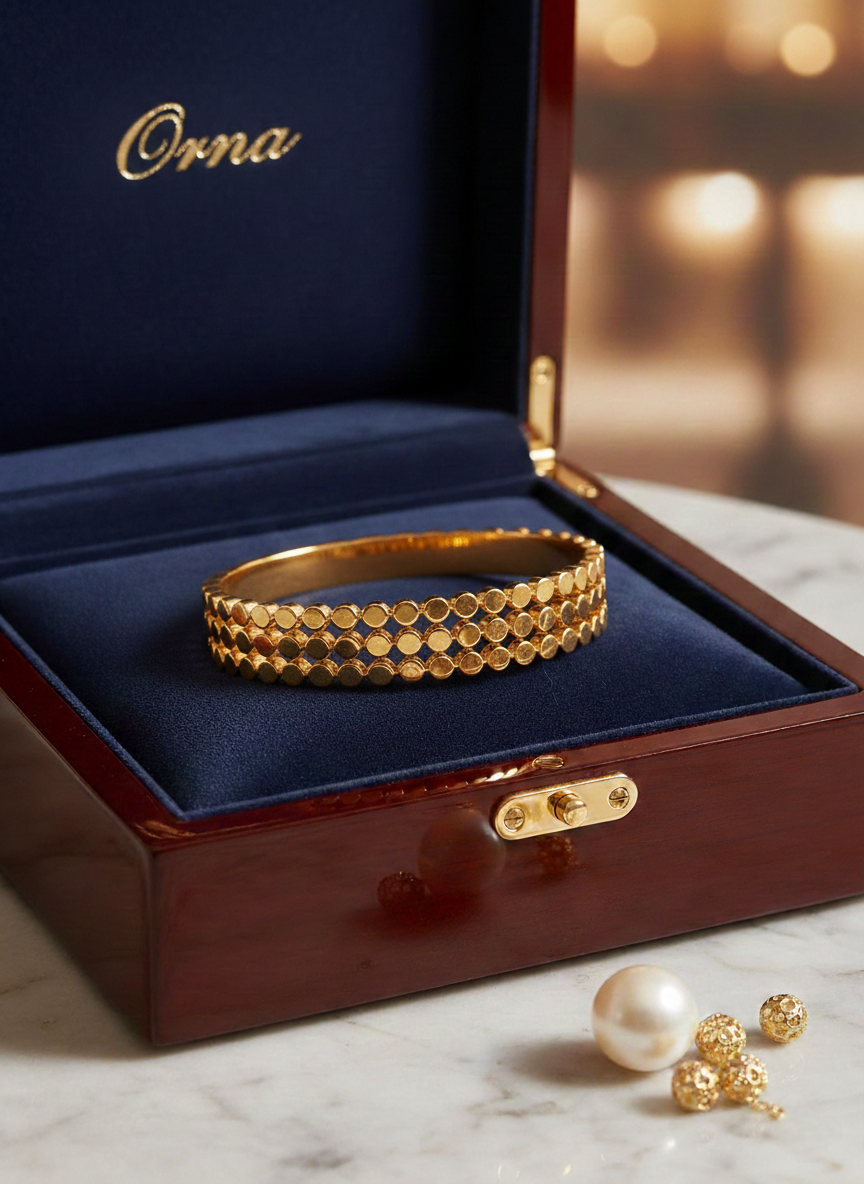 Golden Ripple Anti-tarnish Indo-Western (kadha) Bangle –