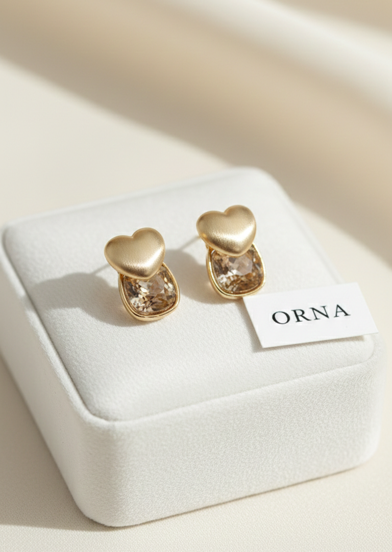 Golden Heart Crystal Stud Earrings | Elegant Daily Wear Earrings