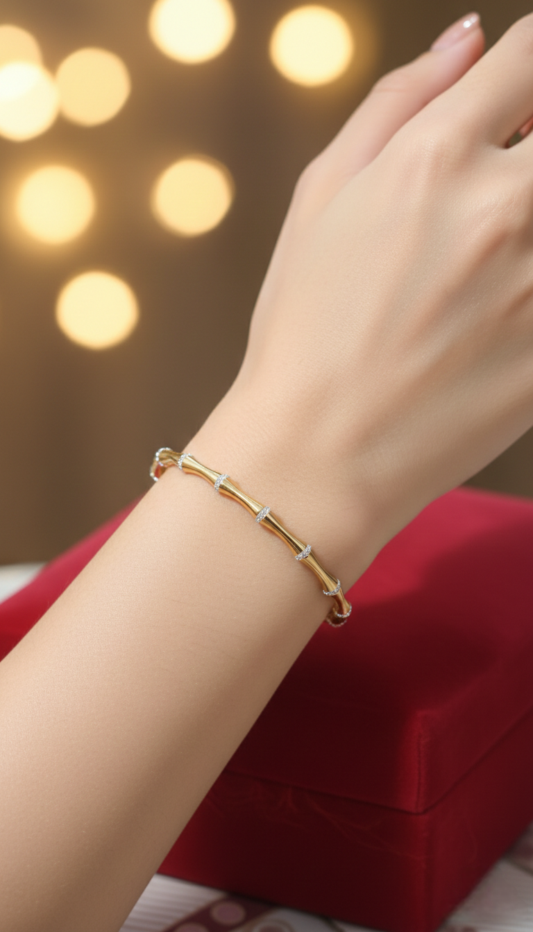 Gold-Plated Bamboo Kada with Stones | Perfect Gift & Party Wear