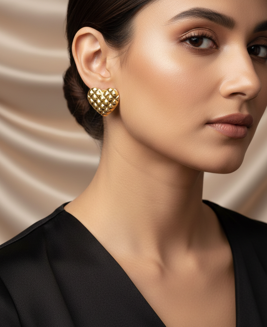 Prisma Heart Earrings – 22K Gold Finish